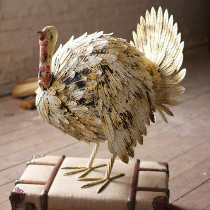 Antique White Metal Painted Turkey