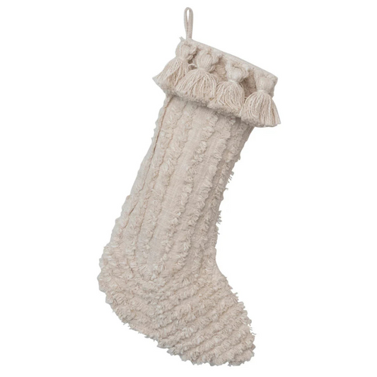 Cotton Slub Stocking with Tufting and Tassels