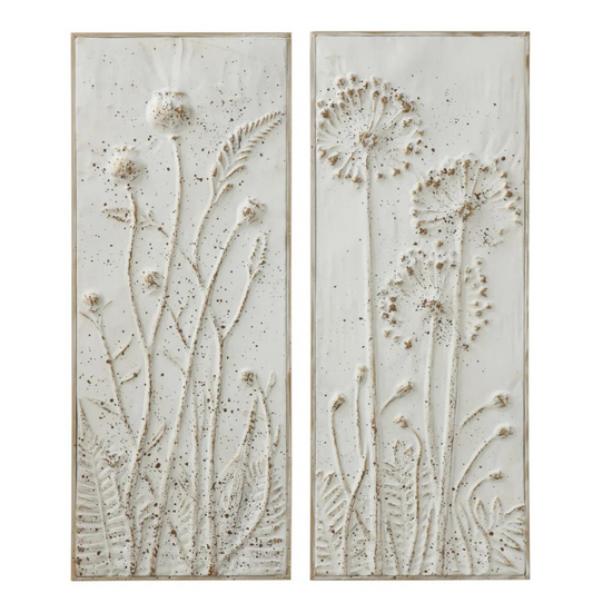 Distressed Metal Artwork with Embossed Flowers