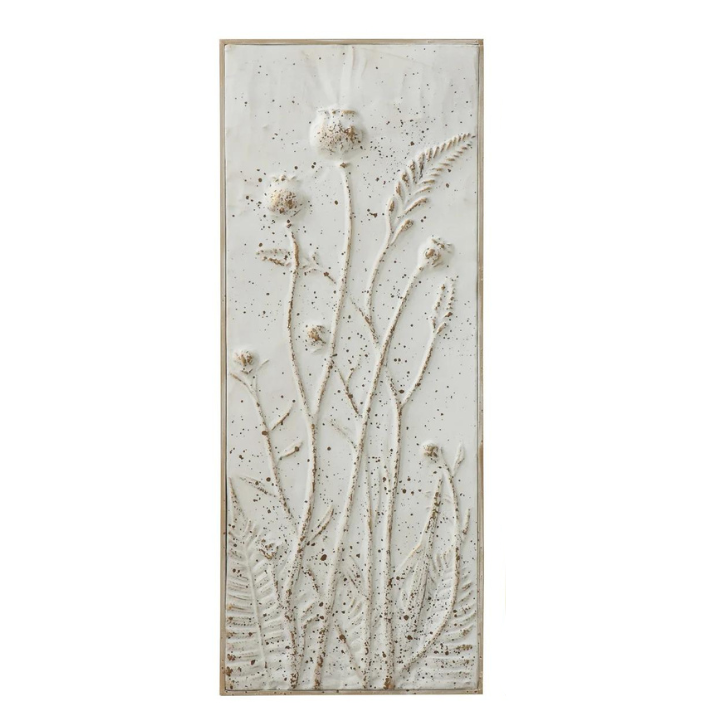 Distressed Metal Artwork with Embossed Flowers